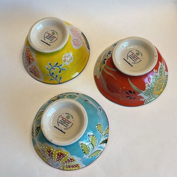 Over and Back Set Of 3 Primavera Hand Painted Soup Cereal Bowls - Picture 10 of 12